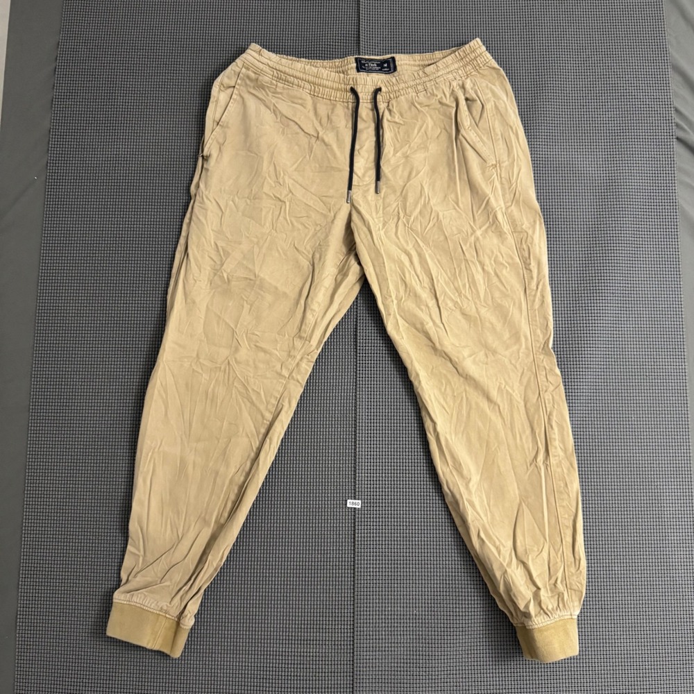 Abercrombie & Fitch Mens Stretch Twill Jogger Pants Khaki Tan Size M Drawstring